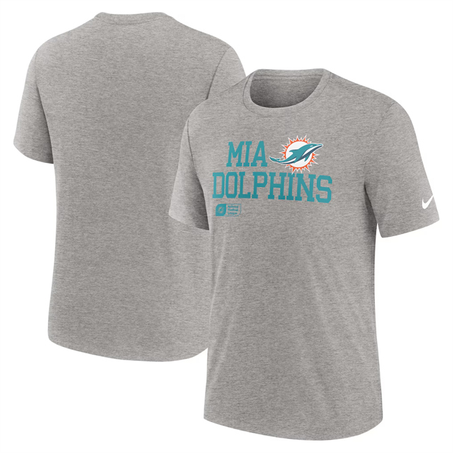 Men's Miami Dolphins Grey Overlap Lockup Tri-Blend T-Shirt